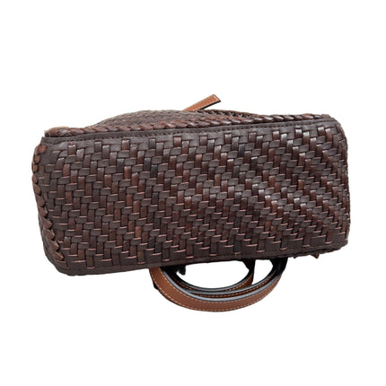 Loewe Puzzle Small Leather Woven Braided Dark Brown Crossbody Bag
