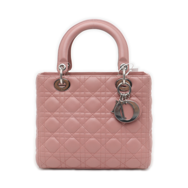 Lady Dior Medium Handbag Lipstick Pink Cannage Leather Gold Hardware-Luxbags