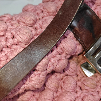 Fendi Baguette Bag Pink Crochet Knit Wool Pompom Shoulder Bag