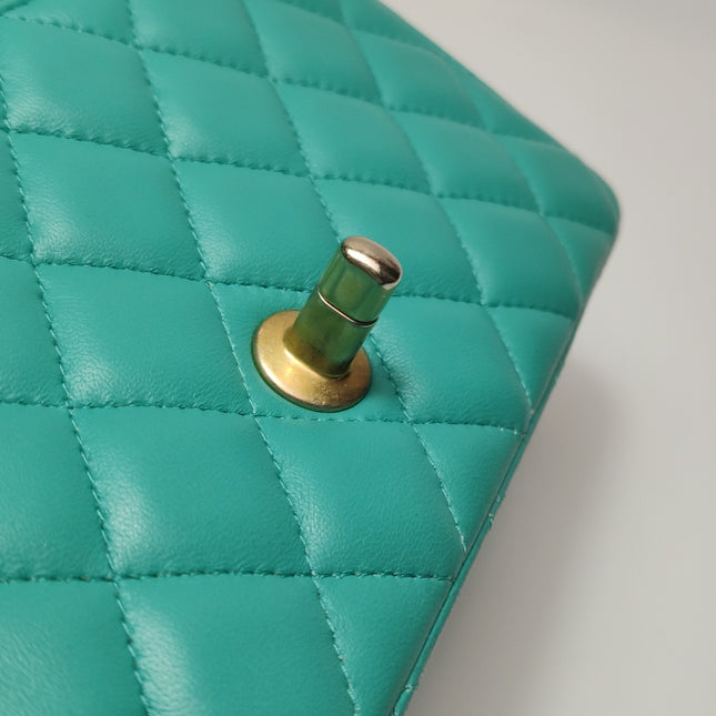 Chanel Classic Flap Mini 2018 Turquoise Blue Green Lambskin Leather Gold Hardware