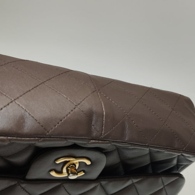 Chanel Classic Flap Jumbo Brown Lambskin Leather Single Flap Gold Hardware