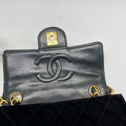 Chanel Classic Flap Mini Square Vintage Black Velvet 24k Gold Hardware 1991-94
