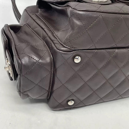 Sac Reporter Ligne Cambon Chanel en cuir de veau noir multipoches taille moyenne