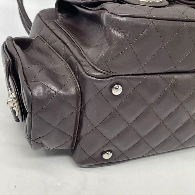 Chanel Cambon Multi-pocket Ligne Reporter Bag Medium Dark Brown Calfskin Leather