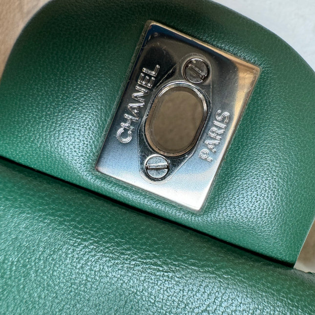 Chanel Classic Flap Mini Square Dark Green Lambskin Crossbody Bag Full Set, 2019
