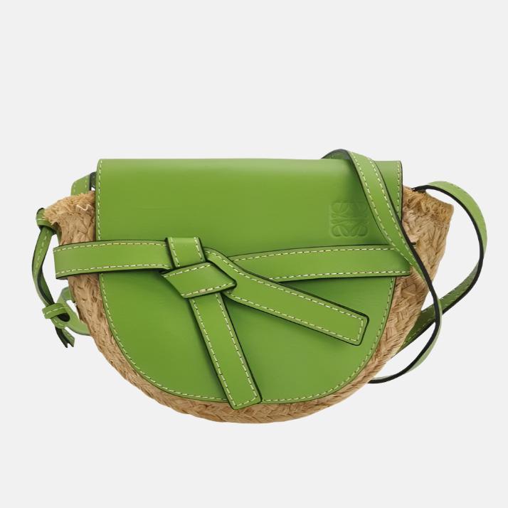 Loewe Gate Mini Green Leather and Straw Crossbody Bag-Luxbags