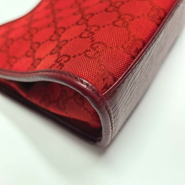 Gucci Jackie Vintage Red Monogram Fabric and Leather Shoulder Bag