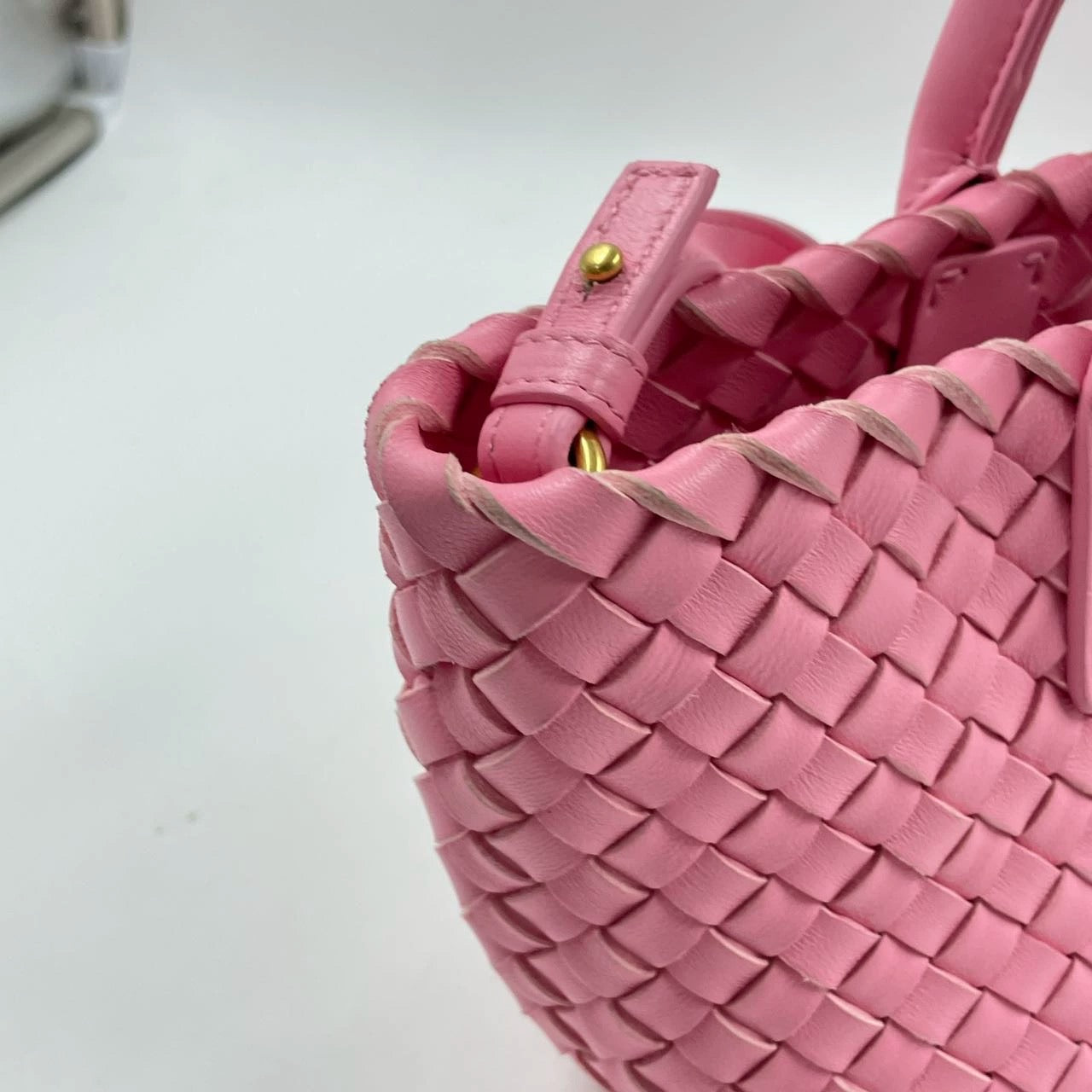 Bottega Veneta Cabat Mini Intreccio Leather Tote Bag Pink