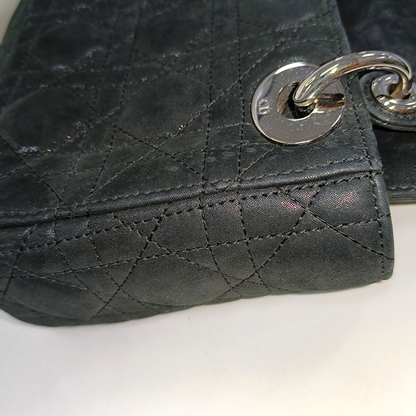 Lady Dior Mini Black Nubuck Aged Lambskin Leather handbag with silver hardware Chain Strap