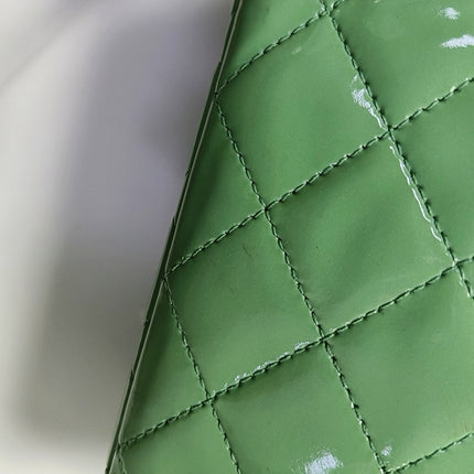 Chanel Classic Flap Mini Square Light Green Patent Leather Silver Hardware