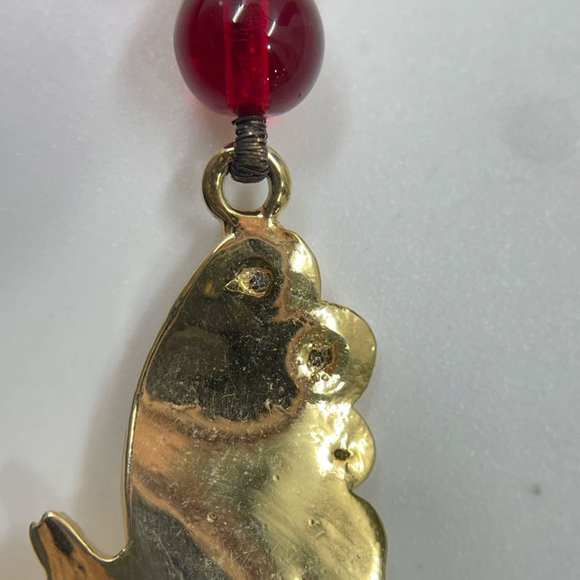 Ferragamo Vintage Rare Red Ruby Beads Necklace Gold Plated Butterfly Signed