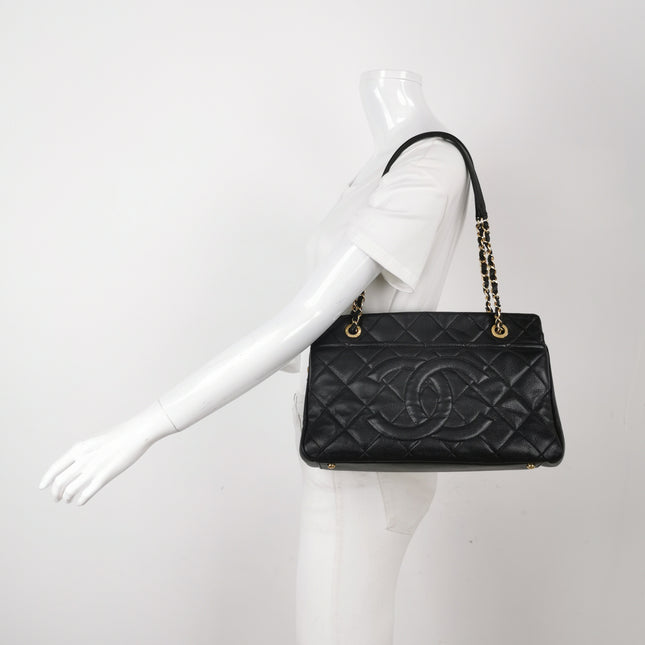 Chanel PST Petite Shopping Tote Black Caviar Leather CC Logo Gold Hardware 2012-13