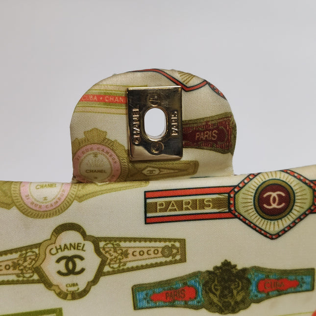 Chanel Classic Flap Mini Satin Paris Cuba Cigar Label Print Beige Multicolor, 2017