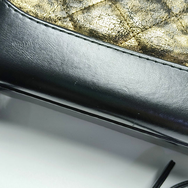 Chanel Gabrielle Small Metallic Crumpled Goatskin Quilted Black and Gold Bag