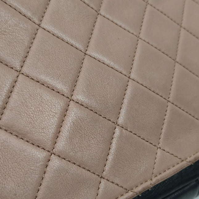 Chanel Classic Flap Bag Calfskin Leather 2014 Medium Nude Pink with Black Trim