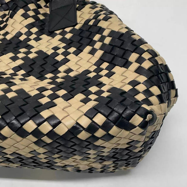Bottega Veneta Cabat Tote Intrecciato Black and Beige Leather