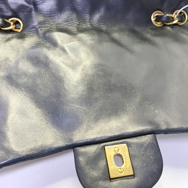 Chanel Classic Flap Jumbo Vintage Black Lambskin Leather Single Flap 24k Gold Hardware, 2008-2009