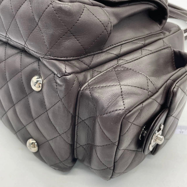 Chanel Cambon Large Dark Brown Calfskin Leather Double Strap Handbag