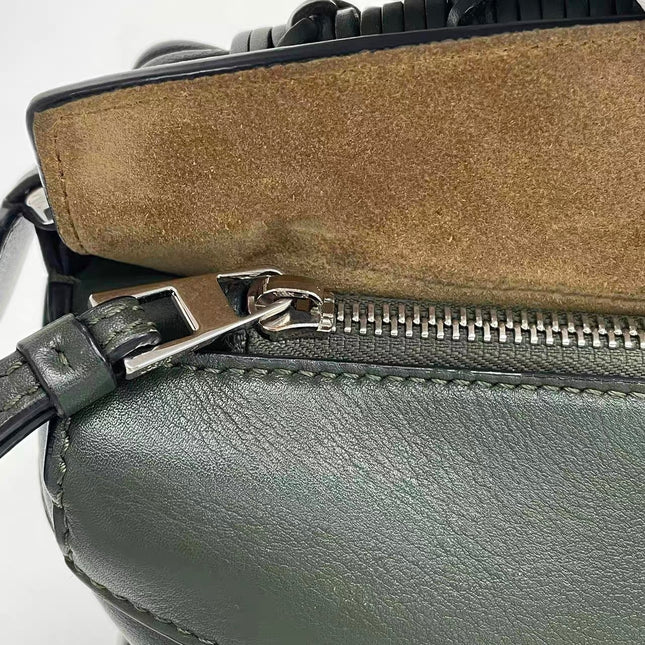 Loewe Puzzle Edge Braided Handle Small Dark Green Nappa Calfskin leather Crossbody bag