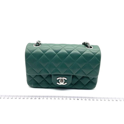 Chanel Classic Flap Mini Rectangular 2019 Green Lambskin Leather Silver Hardware