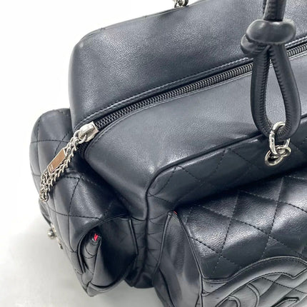 Chanel Cambon Multi-pocket Ligne Reporter Bag Medium Black CC on Black Calfskin Leather