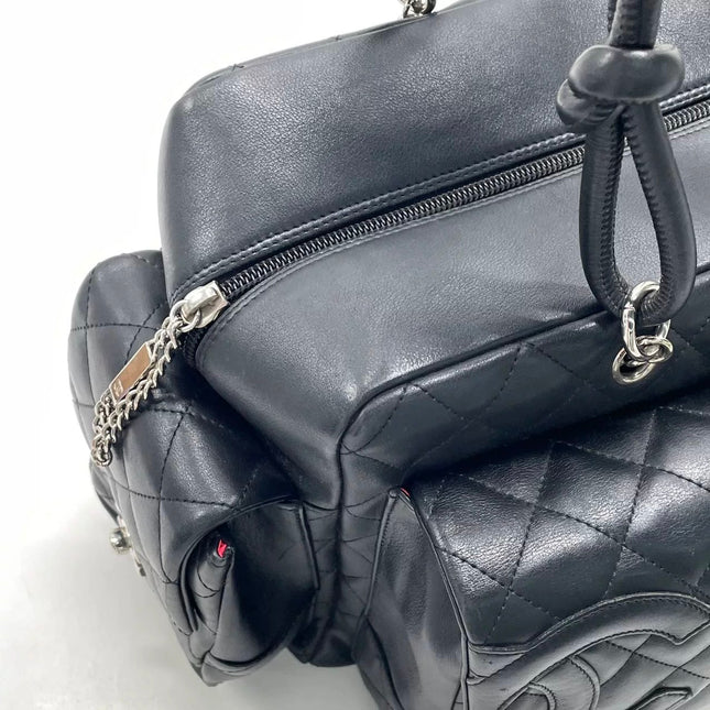 Chanel Cambon Multi-pocket Ligne Reporter Bag Medium Black CC on Black Calfskin Leather