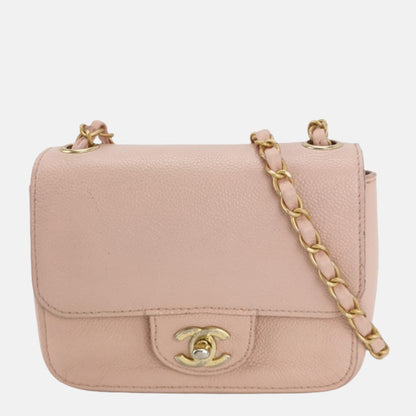 Chanel Mini Square Classic Flap Pink Caviar Leather with Gold-tone Hardware-Luxbags