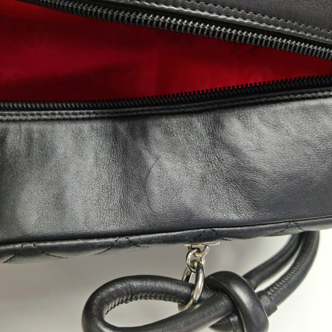 Chanel Cambon Large Black Calfskin Leather Double Strap Handbag