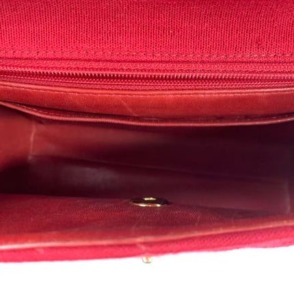 Chanel Mini Top Handle Bag Red Fabric Gold Hardware
