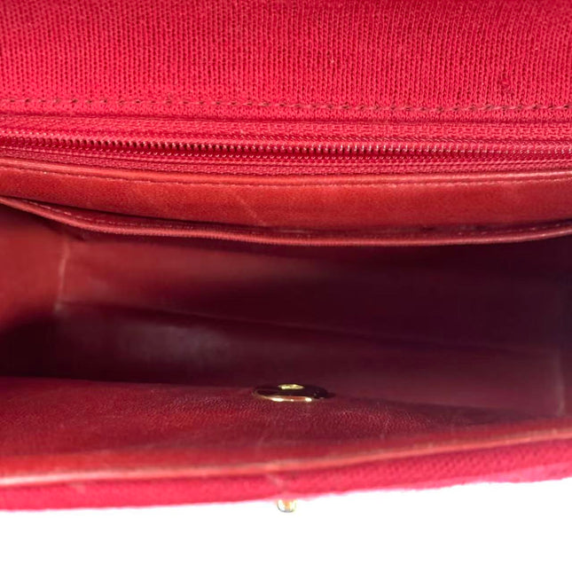 Chanel Mini Top Handle Bag Red Fabric Gold Hardware