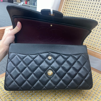 Chanel Classic Flap Jumbo Black Lambskin Leather Double Flap Gold Hardware, 2017-18