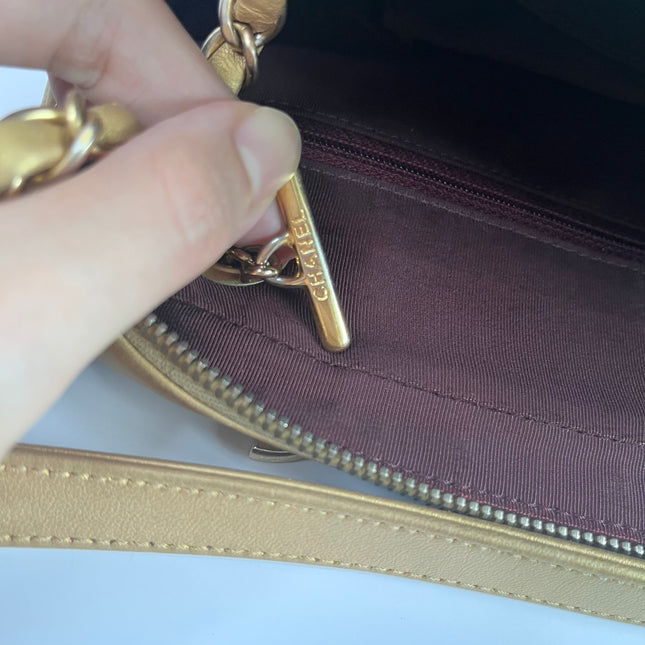 Sold Chanel Chevron Black and Gold Shoulder Bag