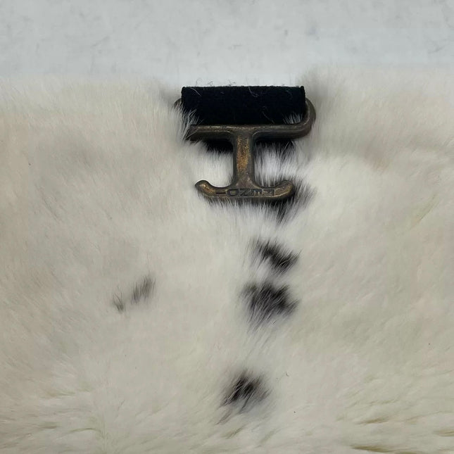 Fendi White Fur FF Logo Flap Shoulder Bag