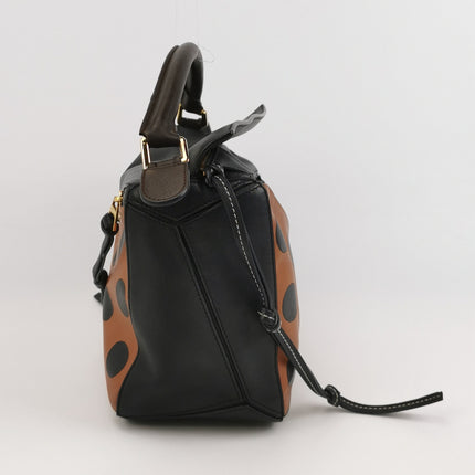 Loewe Puzzle Medium Polka Dots Brown Black Leather