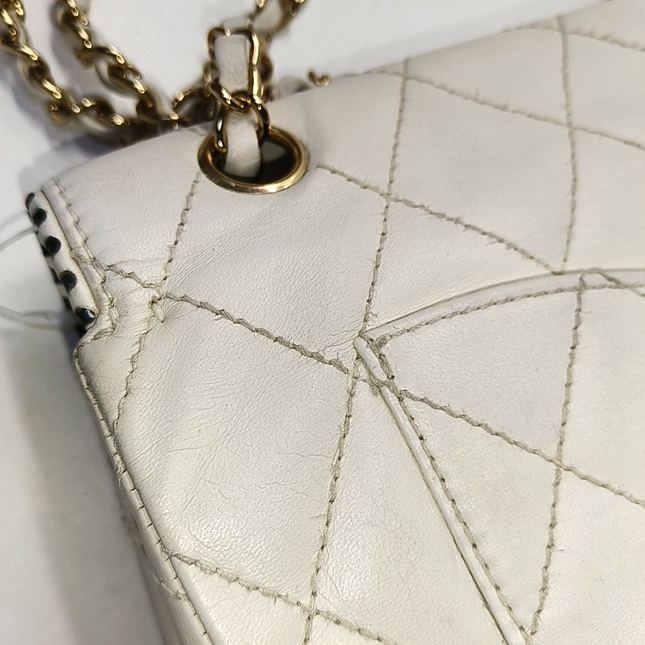 Chanel Classic Flap Medium Happy Stitch White Leather with Contrast Black Trim, 2003-04