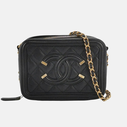 Chanel Filigree Mini Vanity Case 2018 Black Caviar Leather Bag-Luxbags