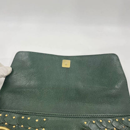 Gucci Horsebit 1955 Chain Green Leather and Gold Studs