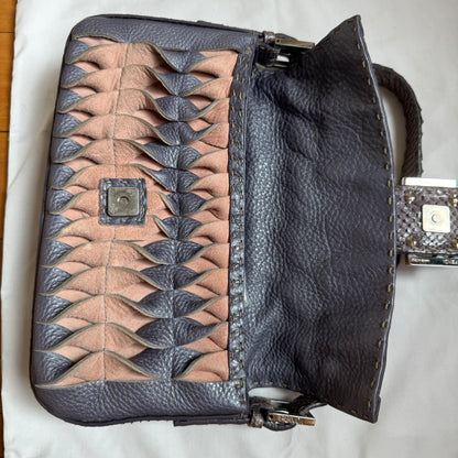 Fendi Baguette Purple Snakeskin Cutout Shoulder Bag