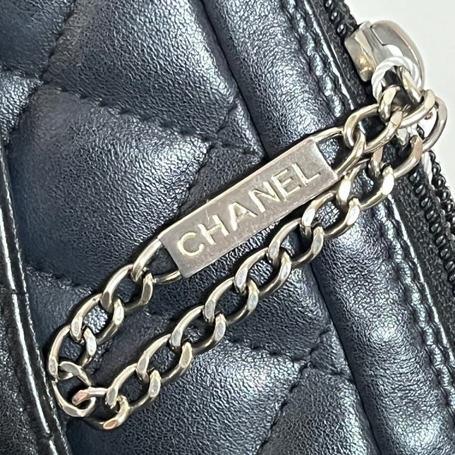 Chanel Cambon Clutch Black Leather White Logo