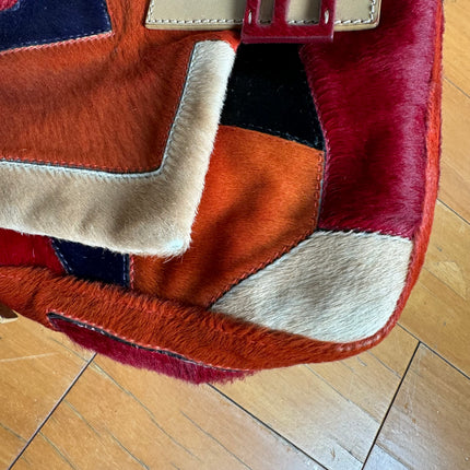 Fendi Mamma Baguette Multicolor Pony-style Calfskin Leather Abstract Block Pattern