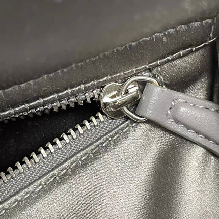 Lady Dior Mini Grey Silk with Crystals Silver Hardware