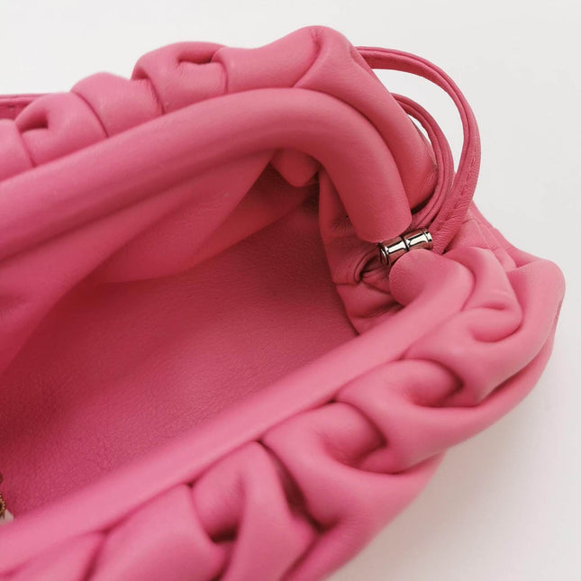 SOld Bottega Veneta Pouch Super Mini Pink Calfskin Leather Crossbody Bag Pearl Chains