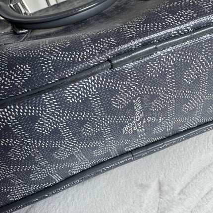 Goyard Ambassade Document Case Small 35cm Handbag Grey Canvas Leather Silver Hardware