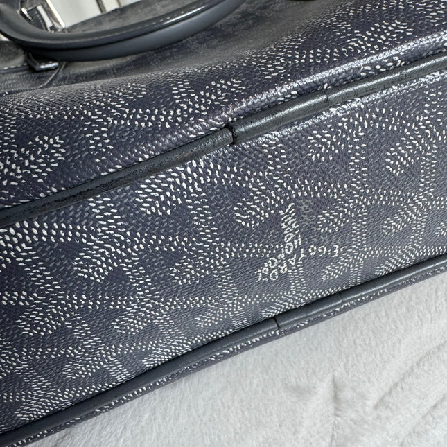 Goyard Ambassade Document Case Small 35cm Handbag Grey Canvas Leather Silver Hardware