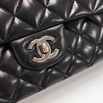 Chanel Timeless Classic Flap Medium 2014 Black Lambskin Leather Silver Hardware