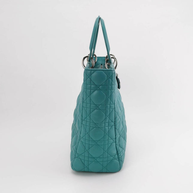 Sold Lady Dior Large Bag Teal Blue Lambskin Cannage Leather
