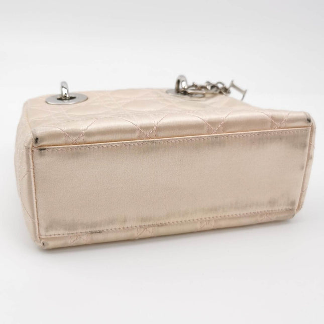 Sold Lady Dior Mini 2004 Beige Silk Handbag Silver Hardware