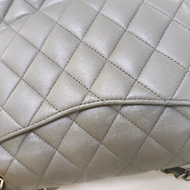 Chanel Timeless Classic Flap Medium Grey Lambskin Leather Silver Hardware
