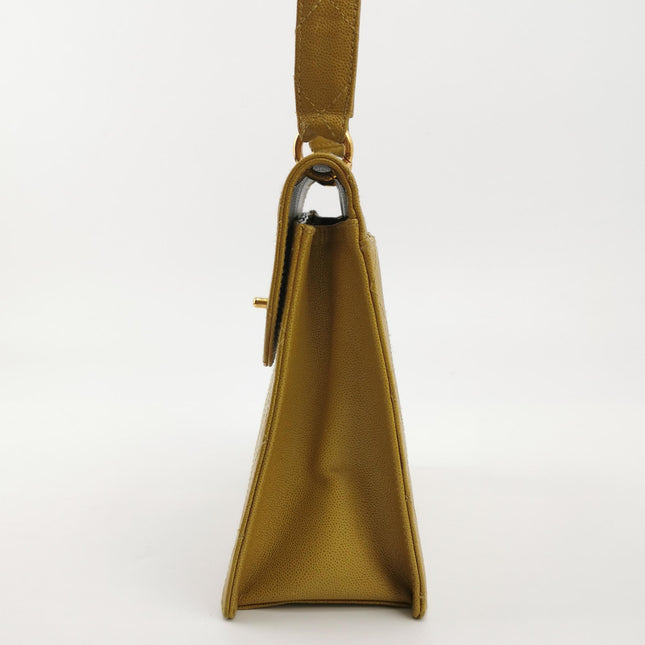 Chanel Vintage Kelly Flap Bag Yellow Caviar Leather 24k Gold Hardware 1997-1999