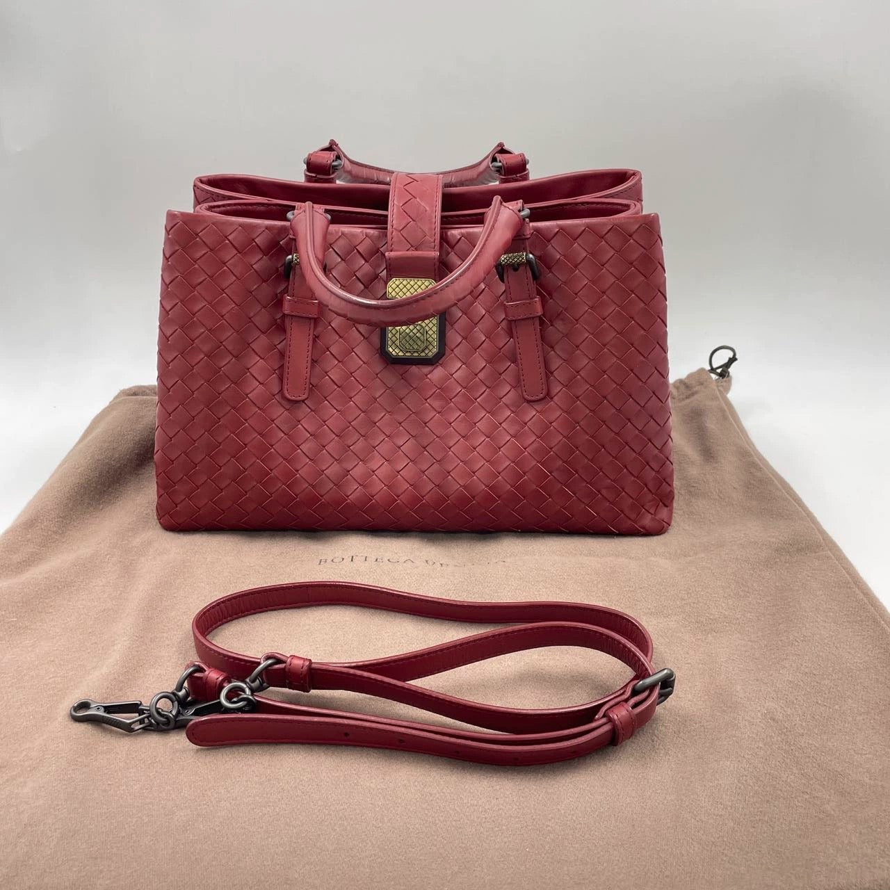 Bottega Veneta Roma Handbag Bag Intrecciato Nappa Leather Burgundy Small 30cm